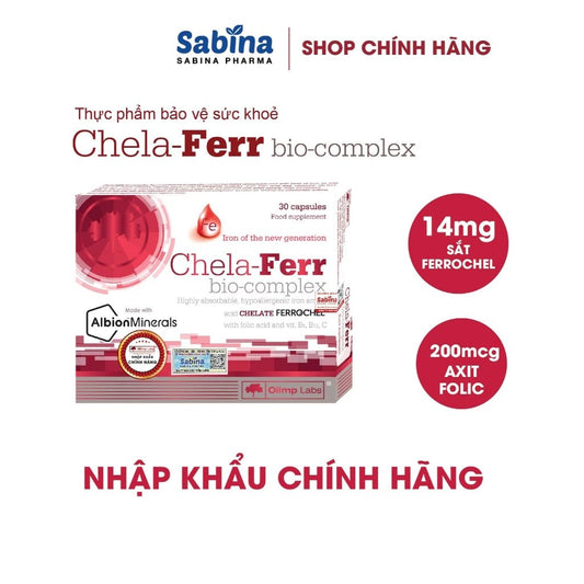 Chela - Ferr Bio - complex (Olimp Labs)14mg sắt dạng chelate Ferrochel, 200mcg Axit Folic, 1 hộp 30 viên 11,6g - AVITAMINSHOP.COM
