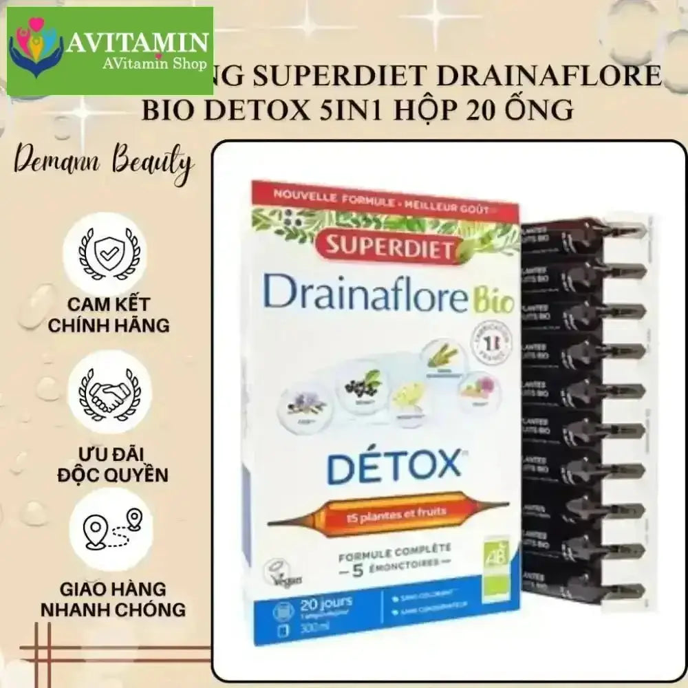 NƯỚC UỐNG SUPERDIET DRAINAFLORE BIO DETOX 5IN1 hộp 20 ống - AVITAMINSHOP.COM