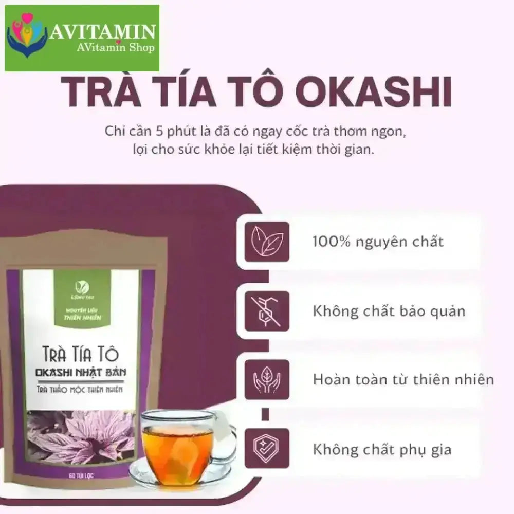 Trà Tía Tô OKASHI GOLD Nhật Bản ( Hỗ trợ bệnh Gút, Giảm chỉ số acid uric, Giảm đau xương khớp) - Bịch 60 túi lọc - AVITAMINSHOP.COM