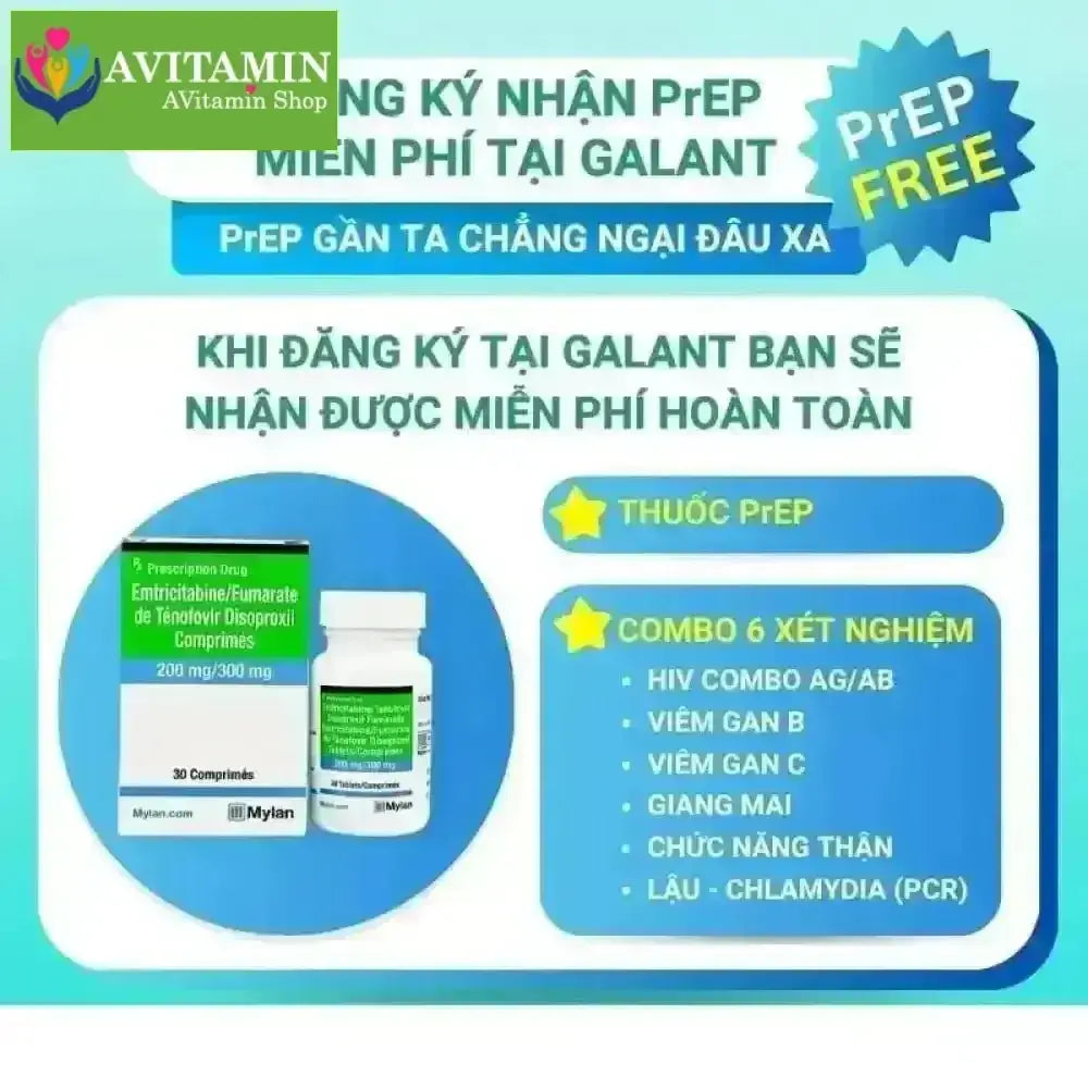 Viên uống PREP Mylan phòng ngừa HIV sau QHTD và ARV ức chế virut 30 Viên - AVITAMINSHOP.COM