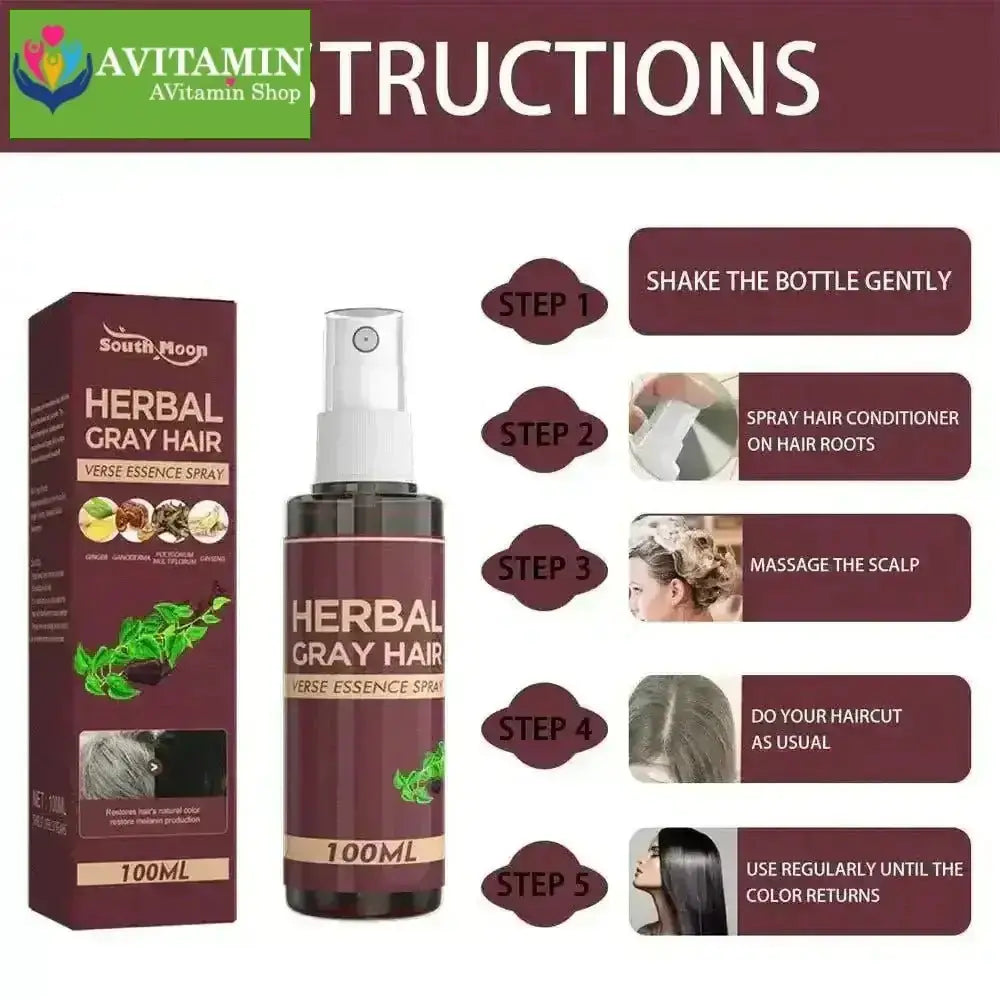 Xịt đen tóc Herbal, tinh chất linh chi đen tóc Herbal, gray hair, serum phủ bạc làm đen tóc an toàn 100ml - AVITAMINSHOP.COM