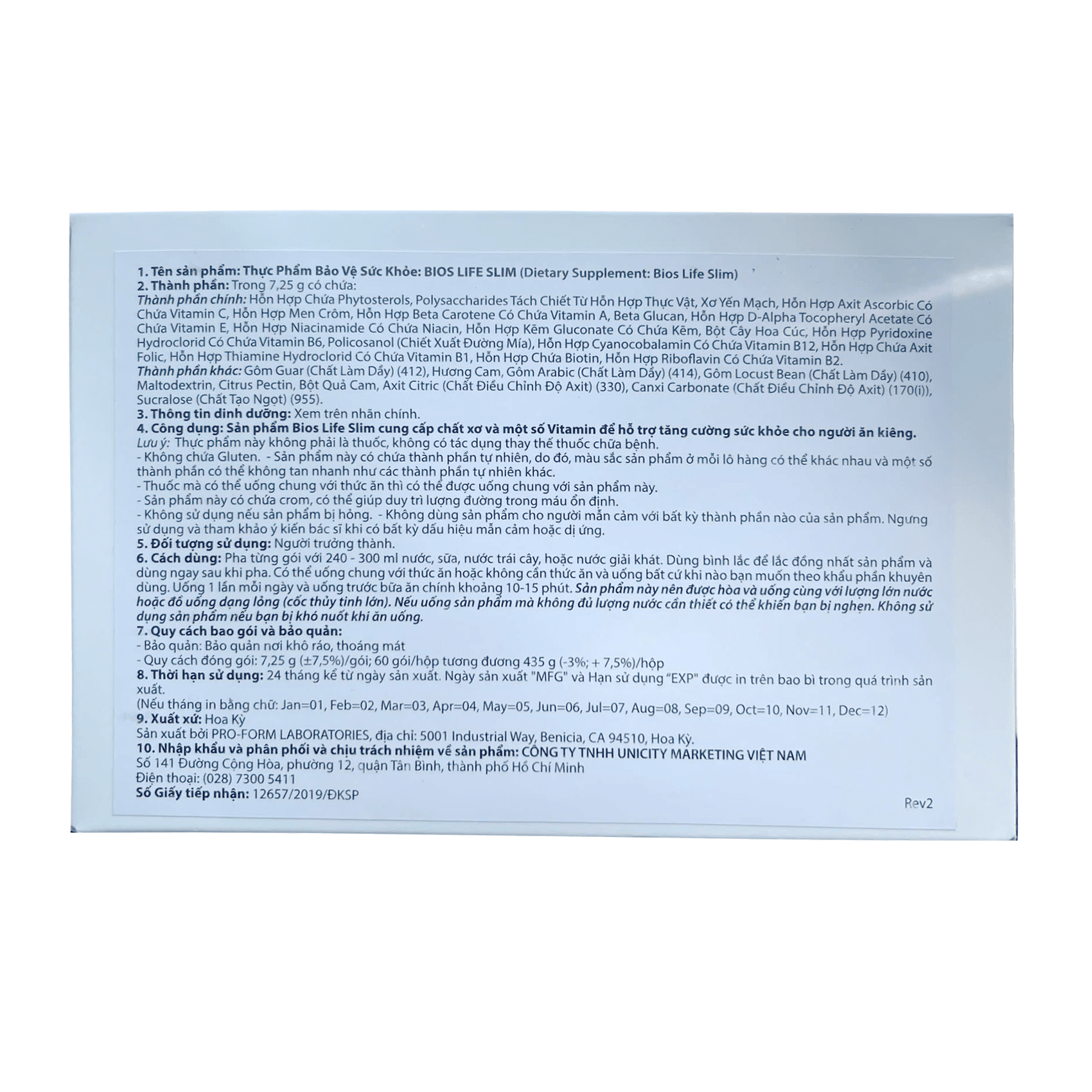 Bios Life Slim Unicity Hỗ Trợ Kiểm Soát Trọng Lượng Cơ Thể Hộp 60 Gói - AVITAMINSHOP.COM