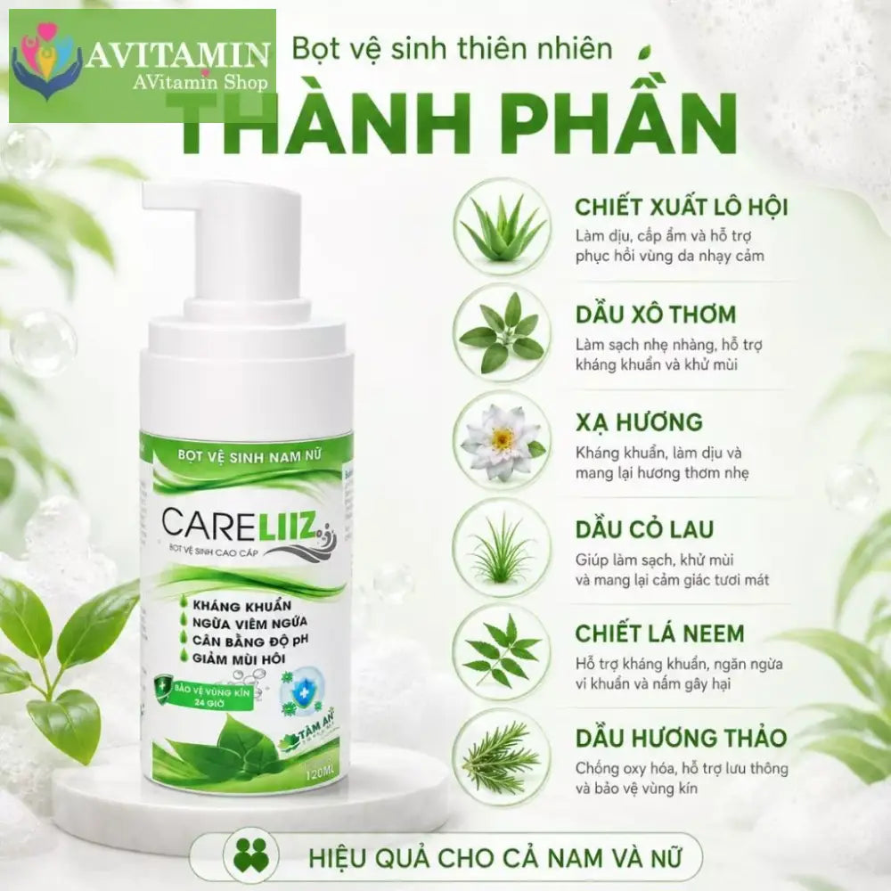Bọt Kháng Khuẩn Nam Nữ CARELIIZ 120ml - Hỗ Trợ Xử Lý Sùi Hạt Ngọc Mụn Li Ti Giảm Mùi Mụn Vùng Kín