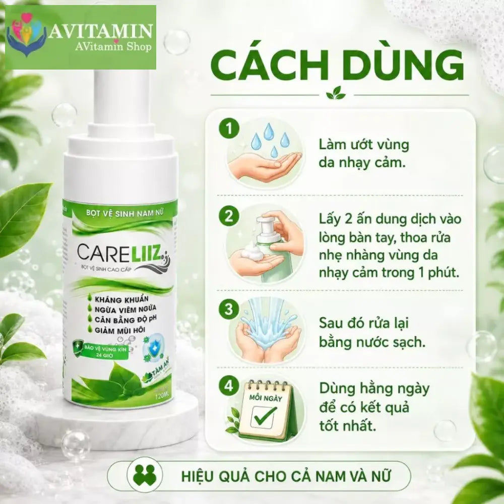 Bọt Kháng Khuẩn Nam Nữ CARELIIZ 120ml - Hỗ Trợ Xử Lý Sùi Hạt Ngọc Mụn Li Ti Giảm Mùi Mụn Vùng Kín