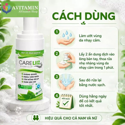 Bọt Kháng Khuẩn Nam Nữ CARELIIZ 120ml - Hỗ Trợ Xử Lý Sùi Hạt Ngọc Mụn Li Ti Giảm Mùi Mụn Vùng Kín