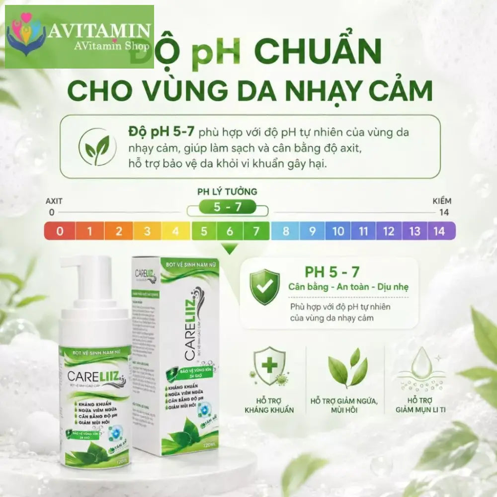 Bọt Kháng Viêm Kháng Khuẩn Nam Nữ Hỗ Trợ Giảm Mùi Hôi Giảm $ùi Mà Gào Hạt Ngọc Mụn Li Ti Vùng Kín CARELIIZ 120ML