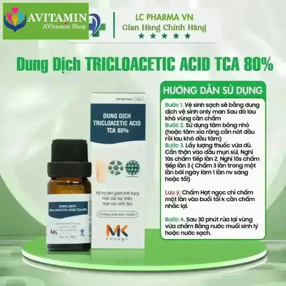 (Che Tên)Dung Dịch Chấm Sùi TRICLOACETIC ACID 80% MK Pharma(Hỗ trợ chấm Hạt Ngọc, Sùi, Mụn cơm, mụn cóc, gai SD) - AVITAMINSHOP.COM