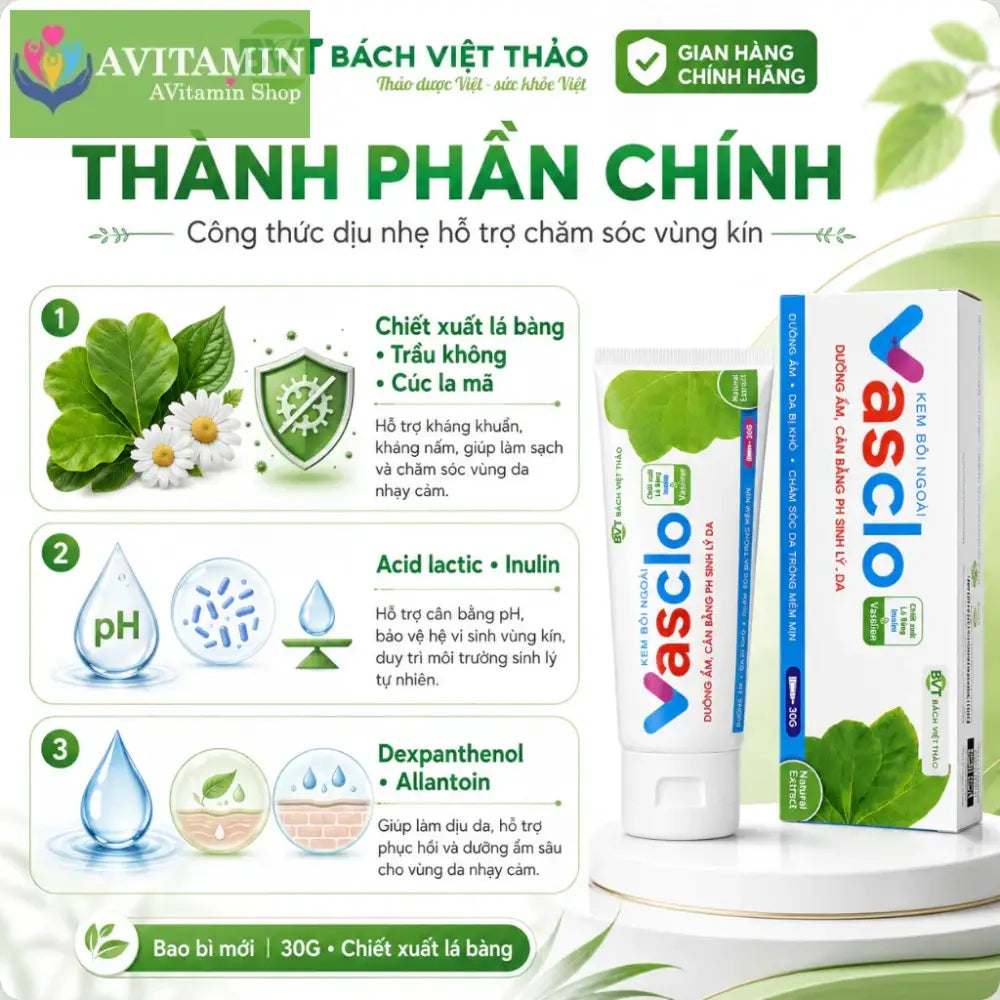 [Che Tên] Gel Bôi Phụ Khoa VASCLO Hỗ Trợ Giảm Nấm Ngứa Nấm Candida Chăm Sóc Vùng Kín Nam Nữ
