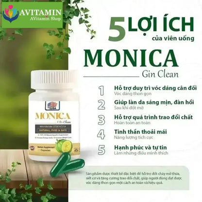 (Che Tên) Viên Uống Giảm Cân Đốt Mỡ Monica Gin Clean Siết Eo Cấp Tốc USA Hộp 30 viên - AVITAMINSHOP.COM