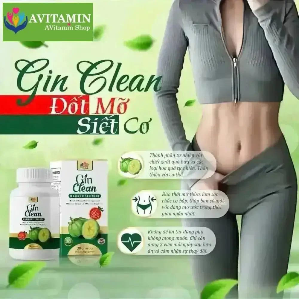 (Che Tên) Viên Uống Giảm Cân Đốt Mỡ Monica Gin Clean Siết Eo Cấp Tốc USA Hộp 30 viên - AVITAMINSHOP.COM