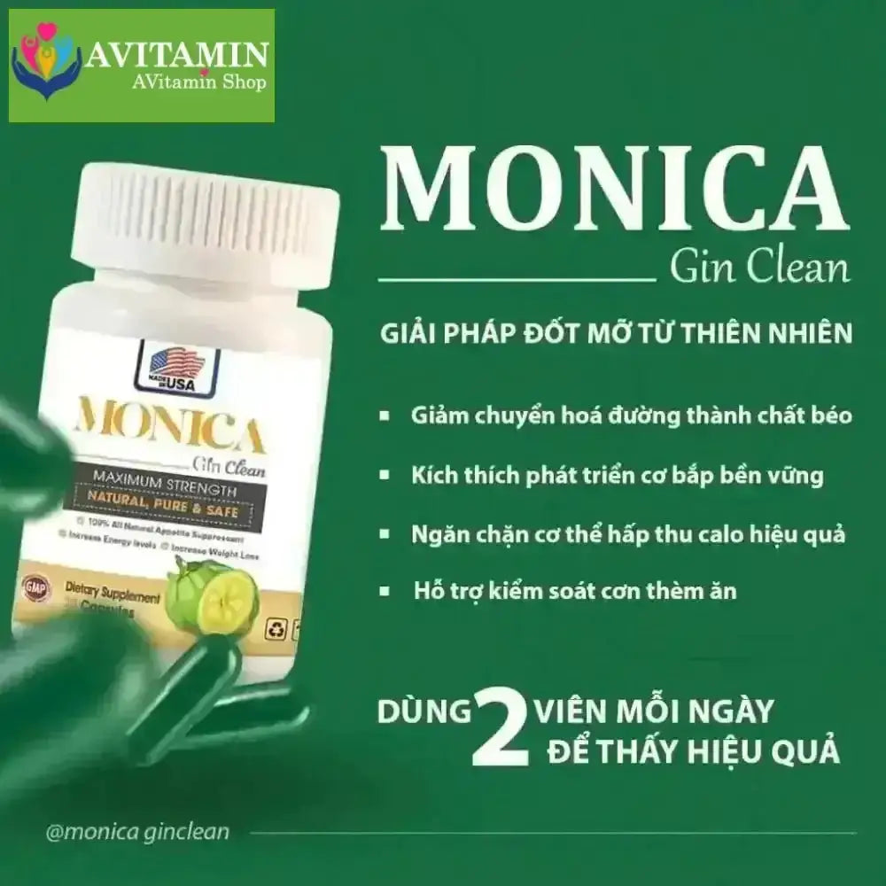 (Che Tên) Viên Uống Giảm Cân Đốt Mỡ Monica Gin Clean Siết Eo Cấp Tốc USA Hộp 30 viên - AVITAMINSHOP.COM
