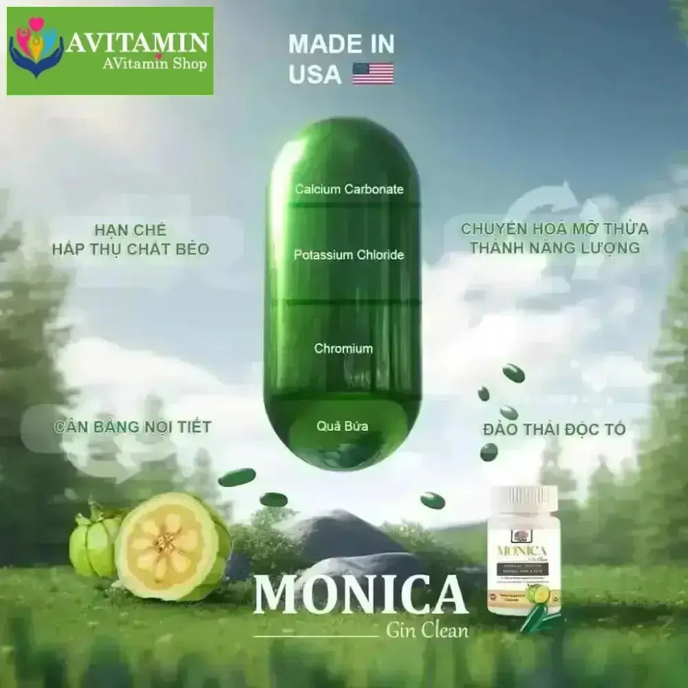 (Che Tên) Viên Uống Giảm Cân Đốt Mỡ Monica Gin Clean Siết Eo Cấp Tốc USA Hộp 30 viên - AVITAMINSHOP.COM