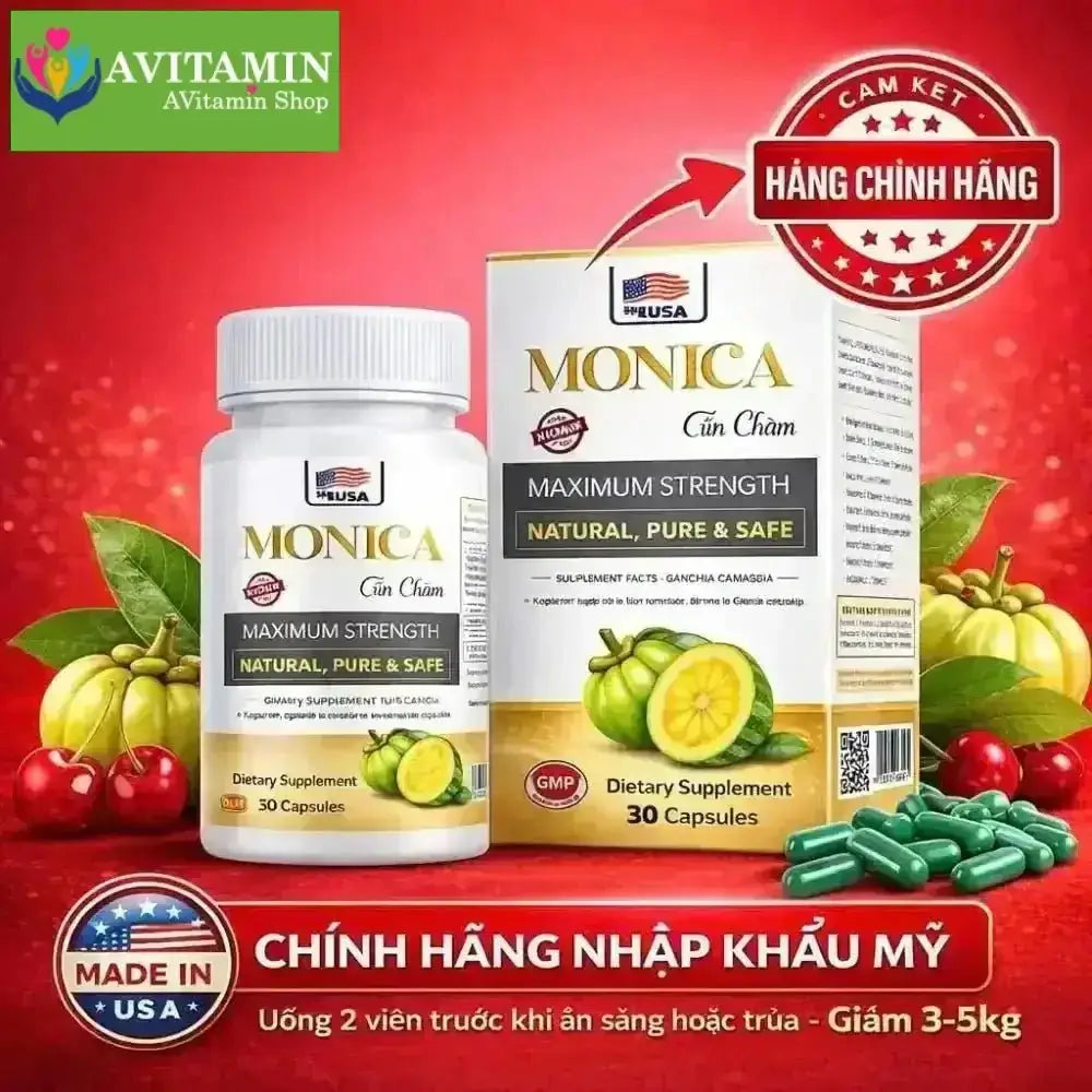 (Che Tên) Viên Uống Giảm Cân Đốt Mỡ Monica Gin Clean Siết Eo Cấp Tốc USA Hộp 30 viên - AVITAMINSHOP.COM