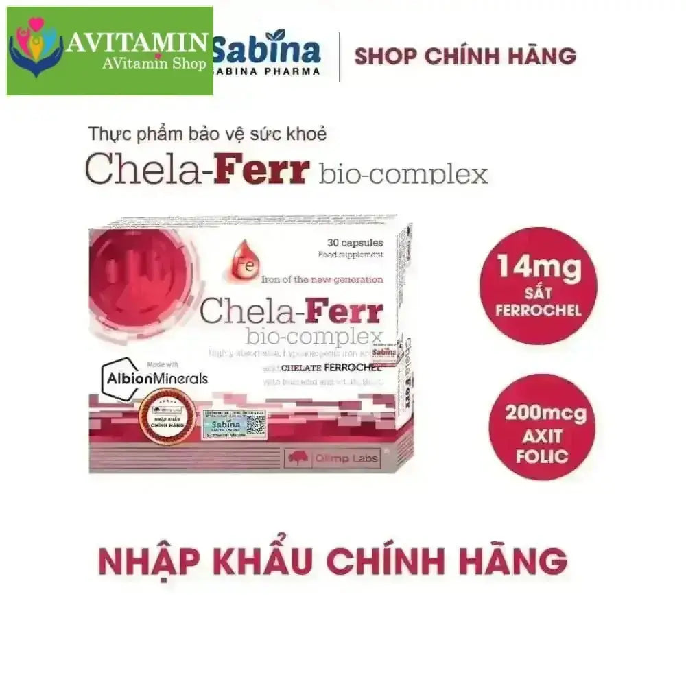 Chela - Ferr Bio - complex (Olimp Labs)14mg sắt dạng chelate Ferrochel, 200mcg Axit Folic, 1 hộp 30 viên 11,6g - AVITAMINSHOP.COM