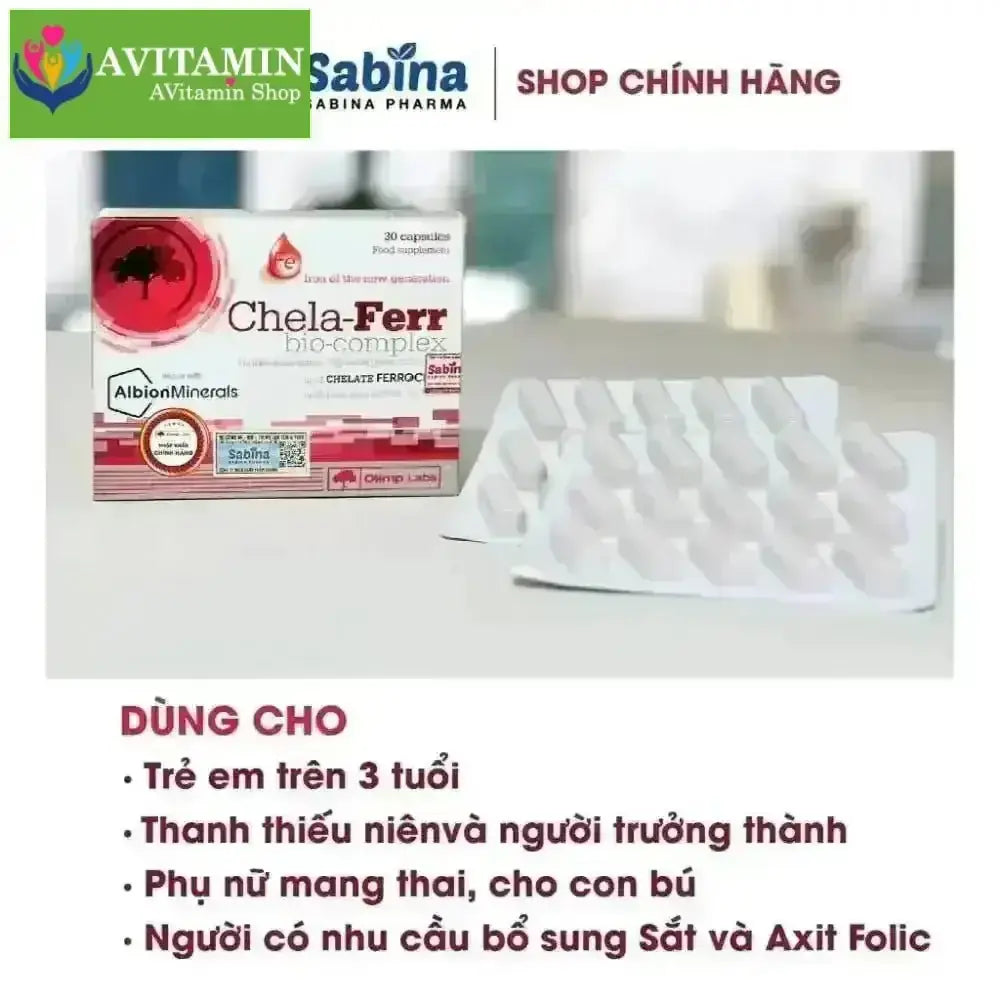 Chela - Ferr Bio - complex (Olimp Labs)14mg sắt dạng chelate Ferrochel, 200mcg Axit Folic, 1 hộp 30 viên 11,6g - AVITAMINSHOP.COM