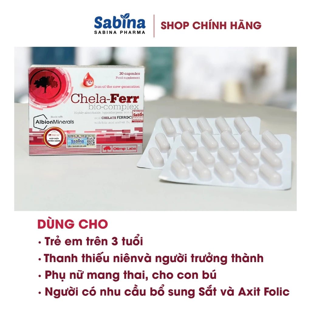 Chela - Ferr Bio - complex (Olimp Labs)14mg sắt dạng chelate Ferrochel, 200mcg Axit Folic, 1 hộp 30 viên 11,6g - AVITAMINSHOP.COM