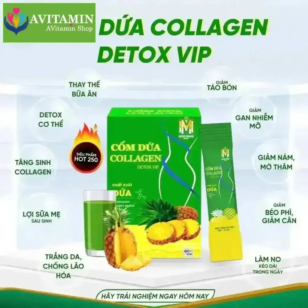 Cốm Dứa Collagen Detox Vip, Detox dứa bổ sung collagen, làm đẹp da, đẹp dáng, chống lão hoá da - AVITAMINSHOP.COM