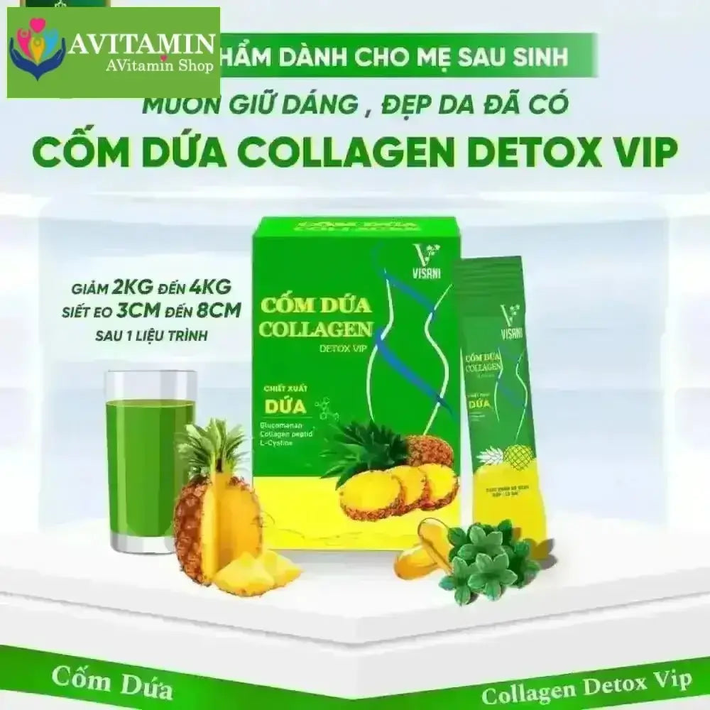 Cốm Dứa Collagen Detox Vip, Detox dứa bổ sung collagen, làm đẹp da, đẹp dáng, chống lão hoá da - AVITAMINSHOP.COM