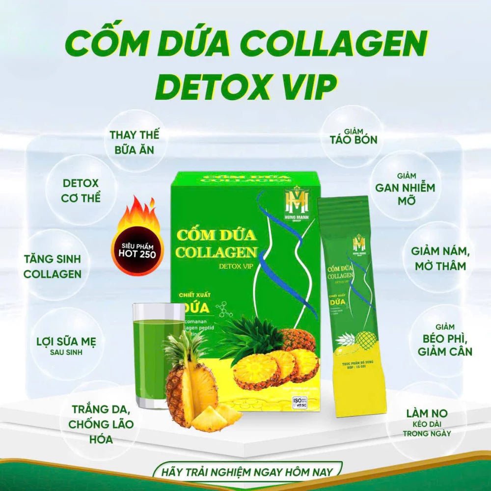 Cốm Dứa Collagen Detox Vip, Detox dứa bổ sung collagen, làm đẹp da, đẹp dáng, chống lão hoá da - AVITAMINSHOP.COM