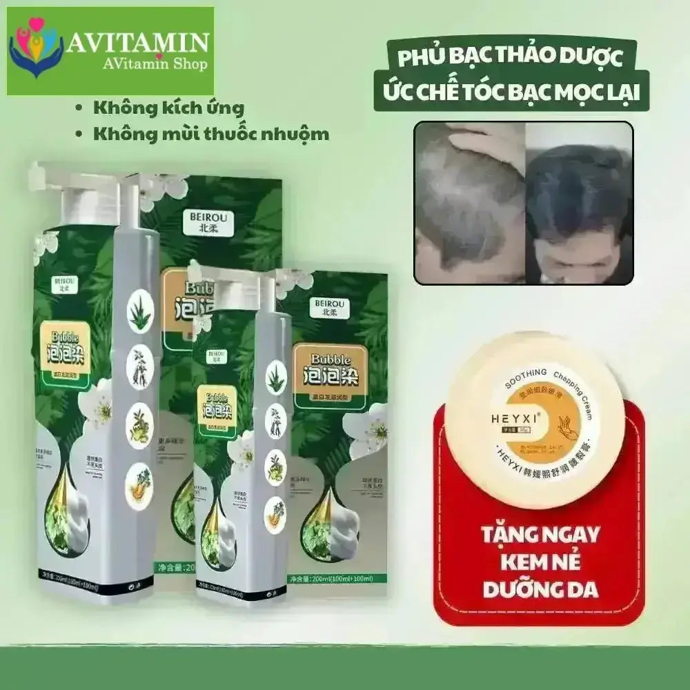 Dầu gội phủ bạc beirou dầu gội nhuộm tóc đen phủ bạc thảo dược hàn quốc an toàn cho da đầu - AVITAMINSHOP.COM