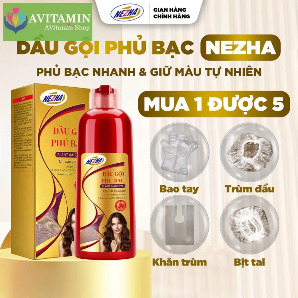 Dầu Gội Thảo Dược Phủ Bạc NEZHA 400ml Chính Hãng Đen Tự Nhiên Giữ Màu Lâu