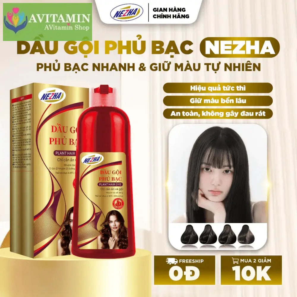 Dầu Gội Thảo Dược Phủ Bạc NEZHA 400ml Chính Hãng Đen Tự Nhiên Giữ Màu Lâu