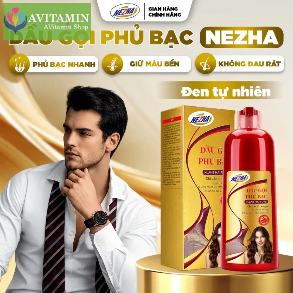 Dầu Gội Thảo Dược Phủ Bạc NEZHA 400ml Chính Hãng Đen Tự Nhiên Giữ Màu Lâu