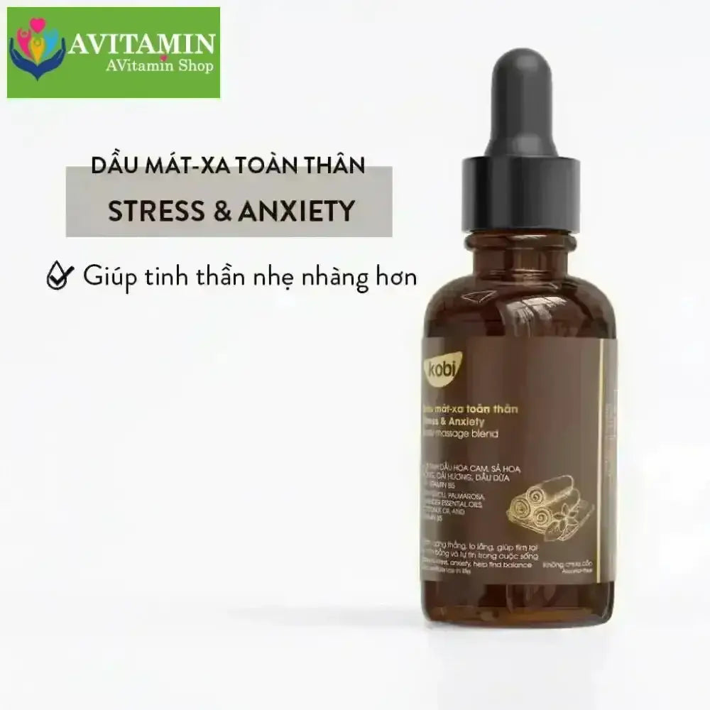Dầu massage toàn thân Kobi Stress & Anxiety 100ml thư giãn giảm căng thẳng dễ chịu - AVITAMINSHOP.COM