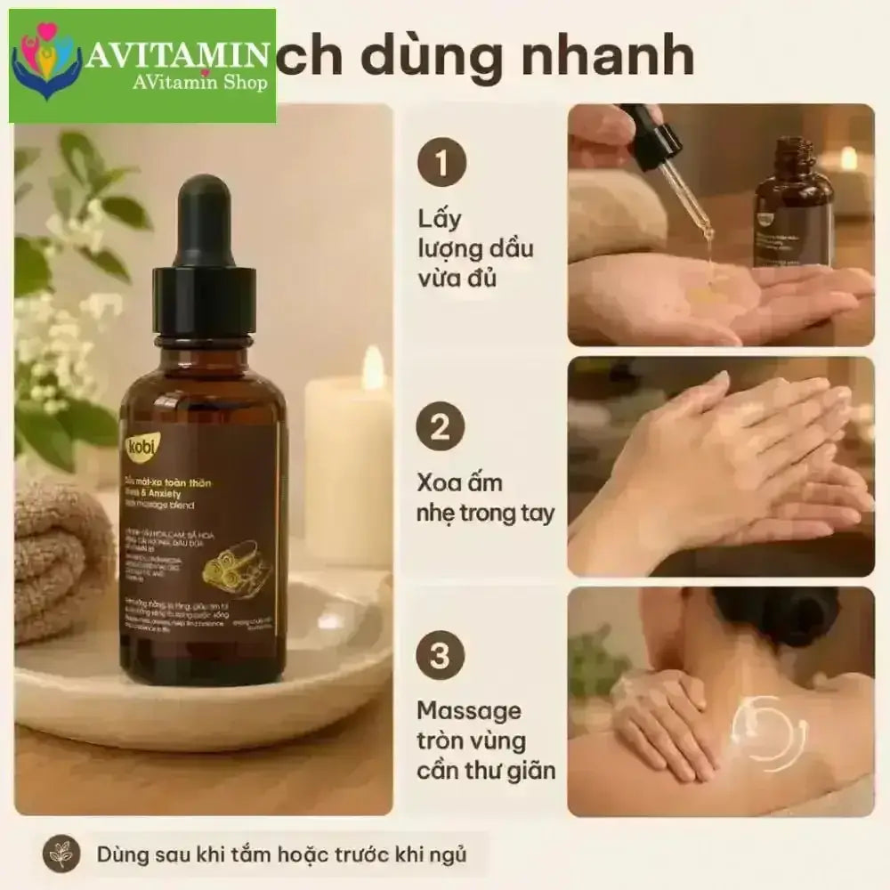 Dầu massage toàn thân Kobi Stress & Anxiety 100ml thư giãn giảm căng thẳng dễ chịu - AVITAMINSHOP.COM