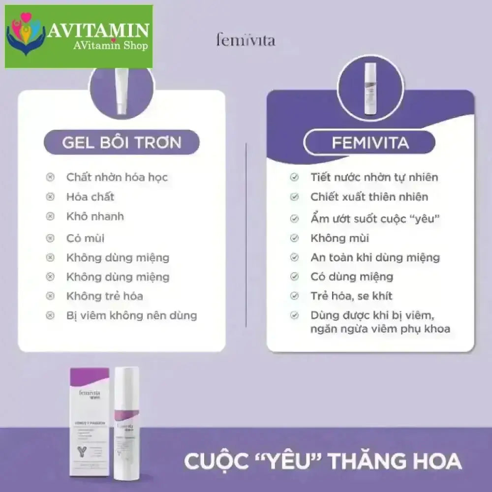 Femivita Gel Venus Y Passion - Tăng cảm hứng ân ái, hỗ trợ giảm khô hạn, đau rát Dưỡng ẩm [CHE TÊN] - AVITAMINSHOP.COM