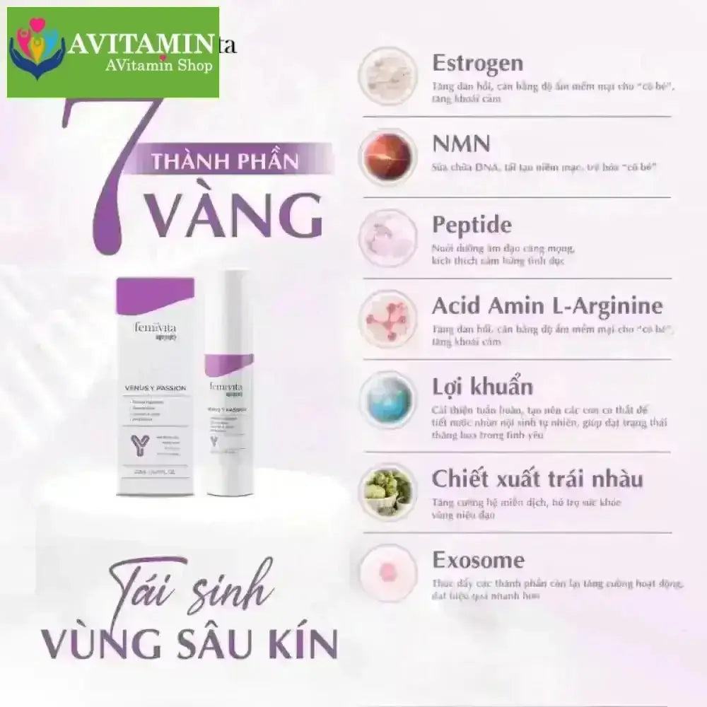 Femivita Gel Venus Y Passion - Tăng cảm hứng ân ái, hỗ trợ giảm khô hạn, đau rát Dưỡng ẩm [CHE TÊN] - AVITAMINSHOP.COM