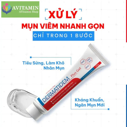 Gel Chấm Mụn DERMATIDEM PLUS 20g Giúp Giảm Viêm Mờ Thâm Mụn Gom Cồi Giảm Mụn Nhanh