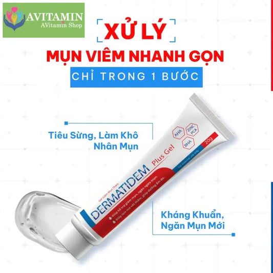 Gel Chấm Mụn DERMATIDEM PLUS 20g Giúp Giảm Viêm Mờ Thâm Mụn Gom Cồi Giảm Mụn Nhanh
