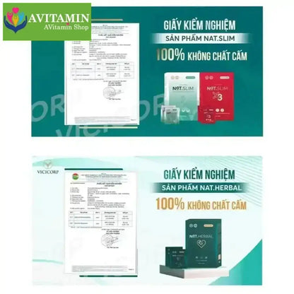 Giảm Cân Nat.Slim X3 Chính Hãng ViCiCorp, Nat Slim X3 Giảm Cân dành cho cơ địa khó giảm tặng kèm Detox - AVITAMINSHOP.COM