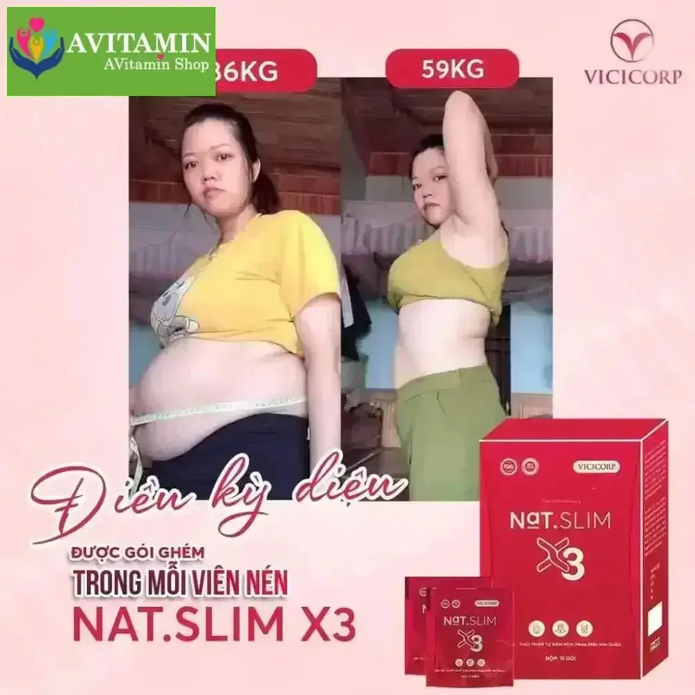 Giảm Cân Nat.Slim X3 Chính Hãng ViCiCorp, Nat Slim X3 Giảm Cân dành cho cơ địa khó giảm tặng kèm Detox - AVITAMINSHOP.COM