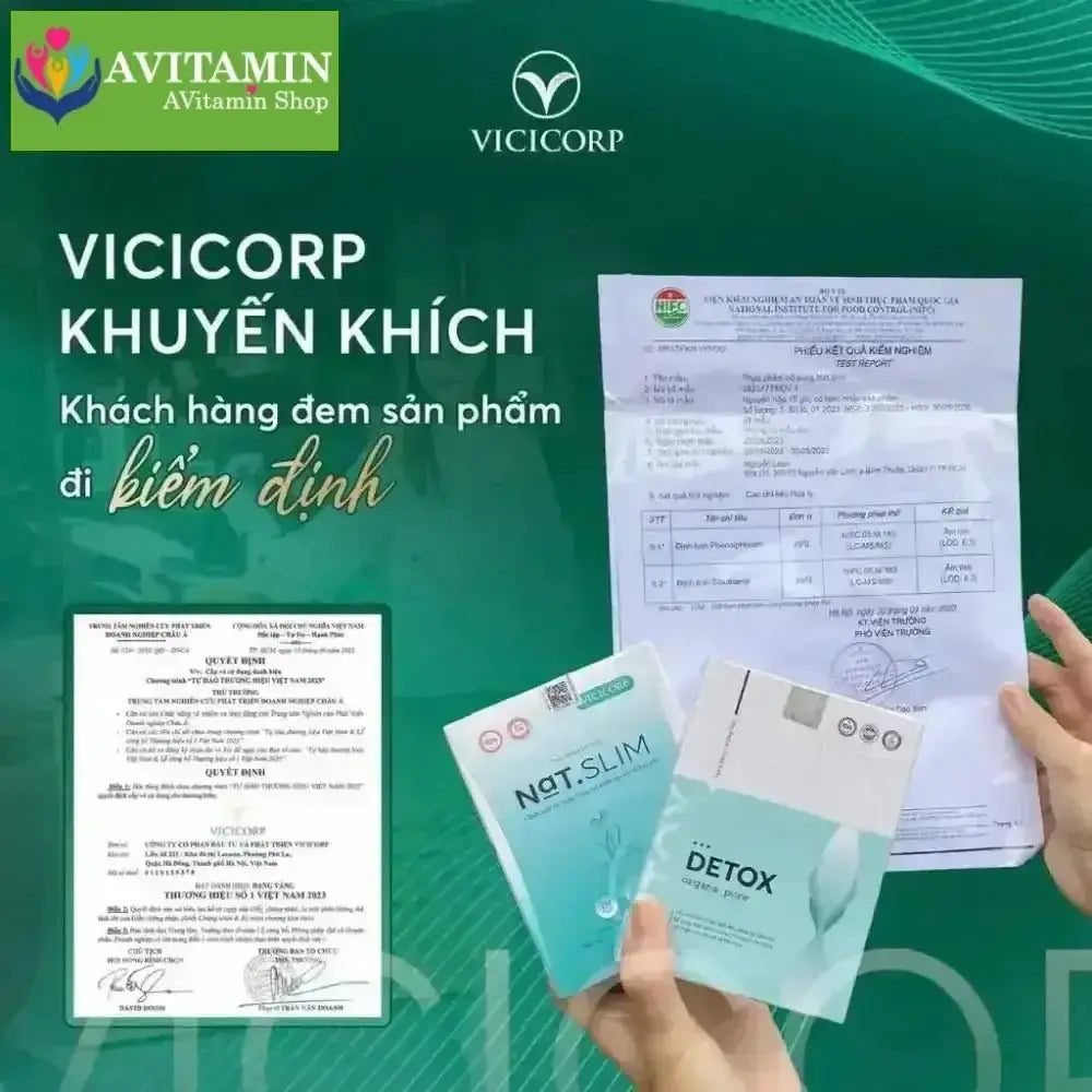 Giảm Cân Nat.Slim X3 Chính Hãng ViCiCorp, Nat Slim X3 Giảm Cân dành cho cơ địa khó giảm tặng kèm Detox - AVITAMINSHOP.COM