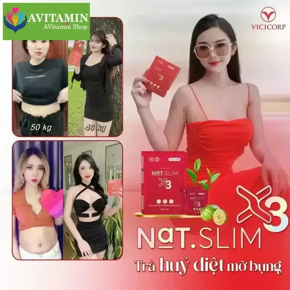 Giảm Cân Nat.Slim X3 Chính Hãng ViCiCorp, Nat Slim X3 Giảm Cân dành cho cơ địa khó giảm tặng kèm Detox - AVITAMINSHOP.COM