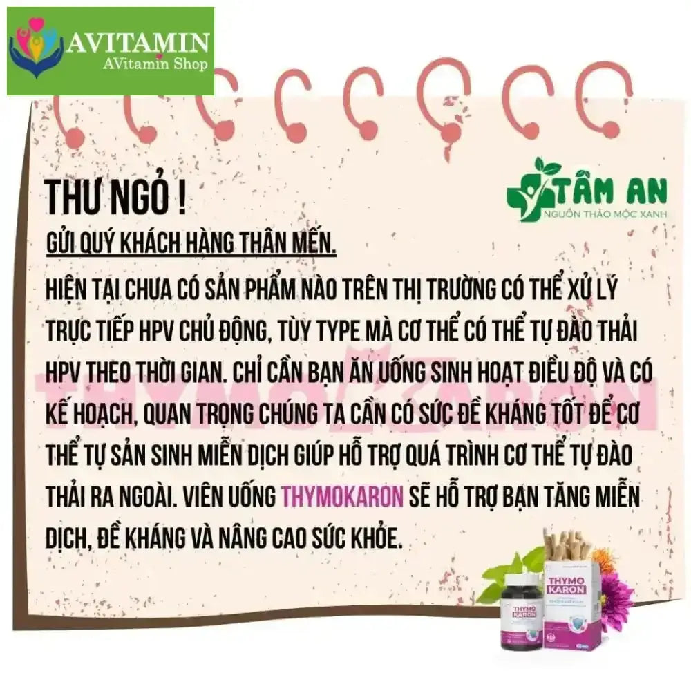 [HỖ TRỢ ĐÀO THẢI H.P.V] Viên Uống THYMOKARON Hỗ Trợ Tăng Miễn Dịch - Hỗ Trợ Xử Lý Sùi - AVITAMINSHOP.COM
