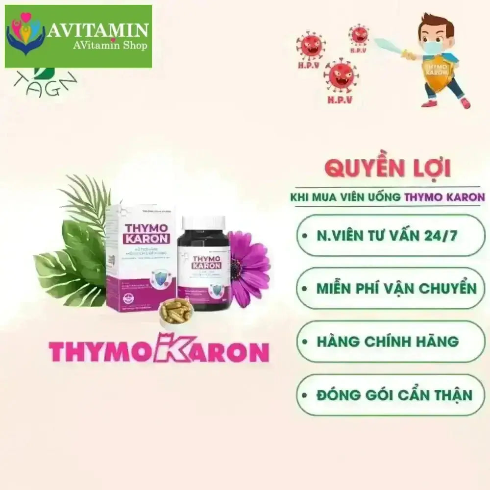 [HỖ TRỢ ĐÀO THẢI H.P.V] Viên Uống THYMOKARON Hỗ Trợ Tăng Miễn Dịch - Hỗ Trợ Xử Lý Sùi - AVITAMINSHOP.COM