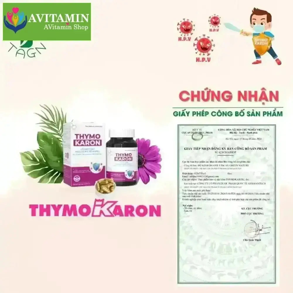 [HỖ TRỢ ĐÀO THẢI H.P.V] Viên Uống THYMOKARON Hỗ Trợ Tăng Miễn Dịch - Hỗ Trợ Xử Lý Sùi - AVITAMINSHOP.COM