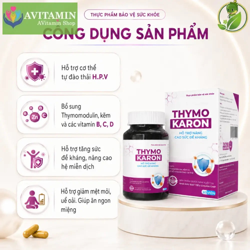 [HỖ TRỢ ĐÀO THẢI H.P.V] Viên Uống THYMOKARON Hỗ Trợ Tăng Miễn Dịch - Hỗ Trợ Xử Lý Sùi