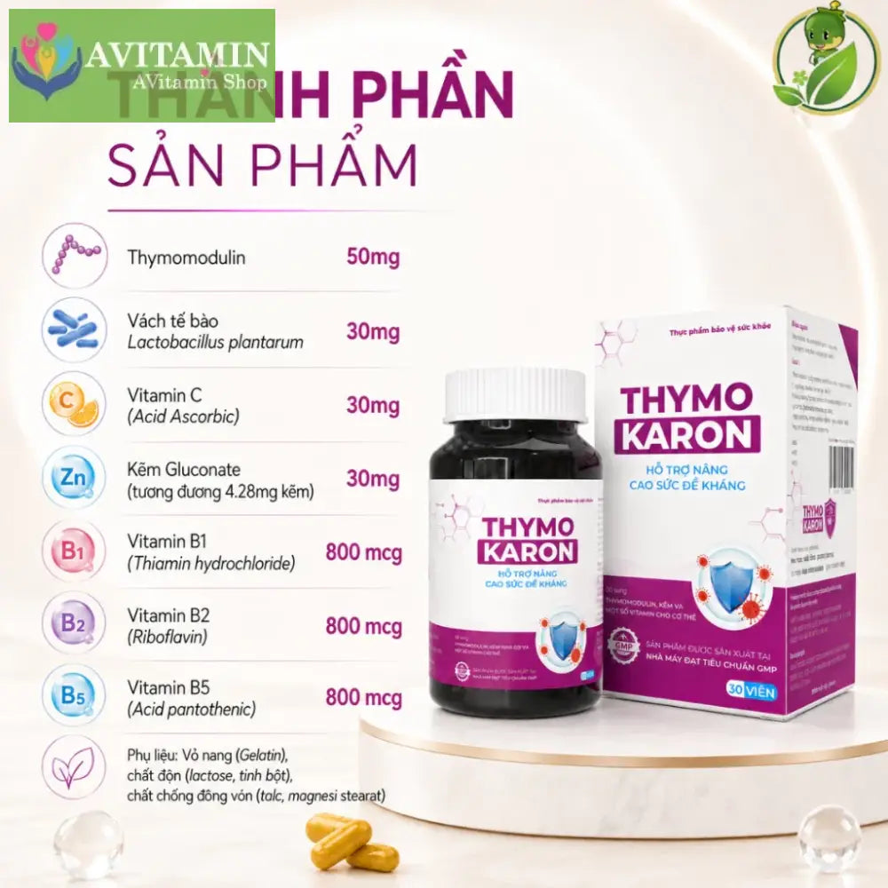 [HỖ TRỢ ĐÀO THẢI H.P.V] Viên Uống THYMOKARON Hỗ Trợ Tăng Miễn Dịch - Hỗ Trợ Xử Lý Sùi