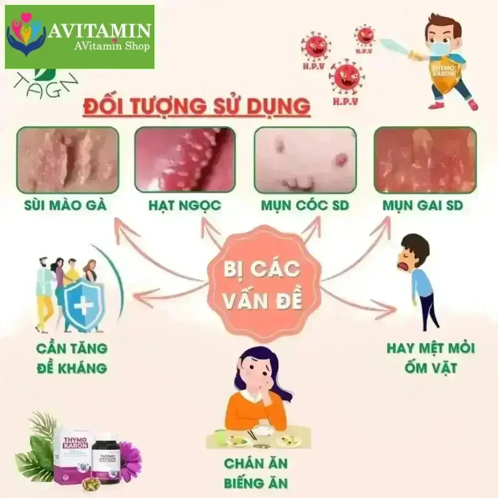 [HỖ TRỢ ĐÀO THẢI H.P.V] Viên Uống THYMOKARON Hỗ Trợ Tăng Miễn Dịch - Hỗ Trợ Xử Lý Sùi - AVITAMINSHOP.COM