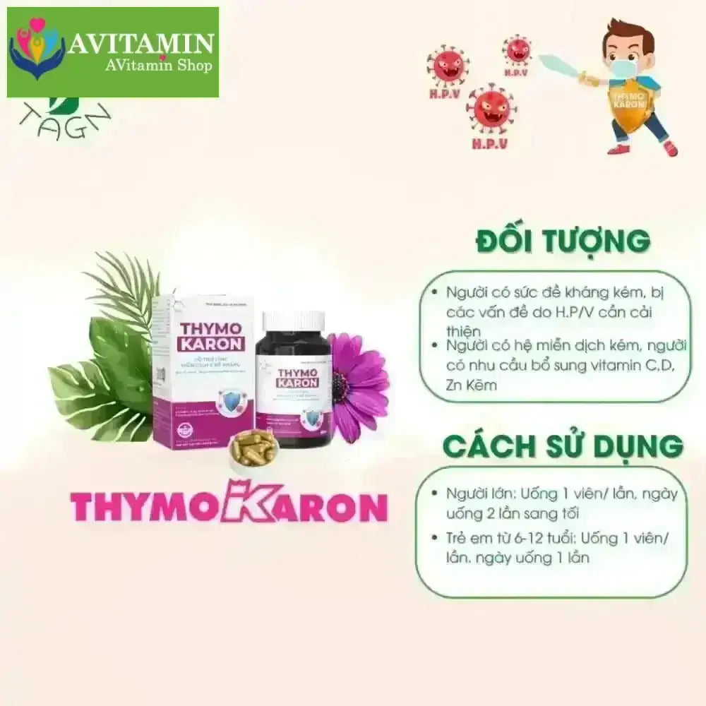 [HỖ TRỢ ĐÀO THẢI H.P.V] Viên Uống THYMOKARON Hỗ Trợ Tăng Miễn Dịch - Hỗ Trợ Xử Lý Sùi - AVITAMINSHOP.COM
