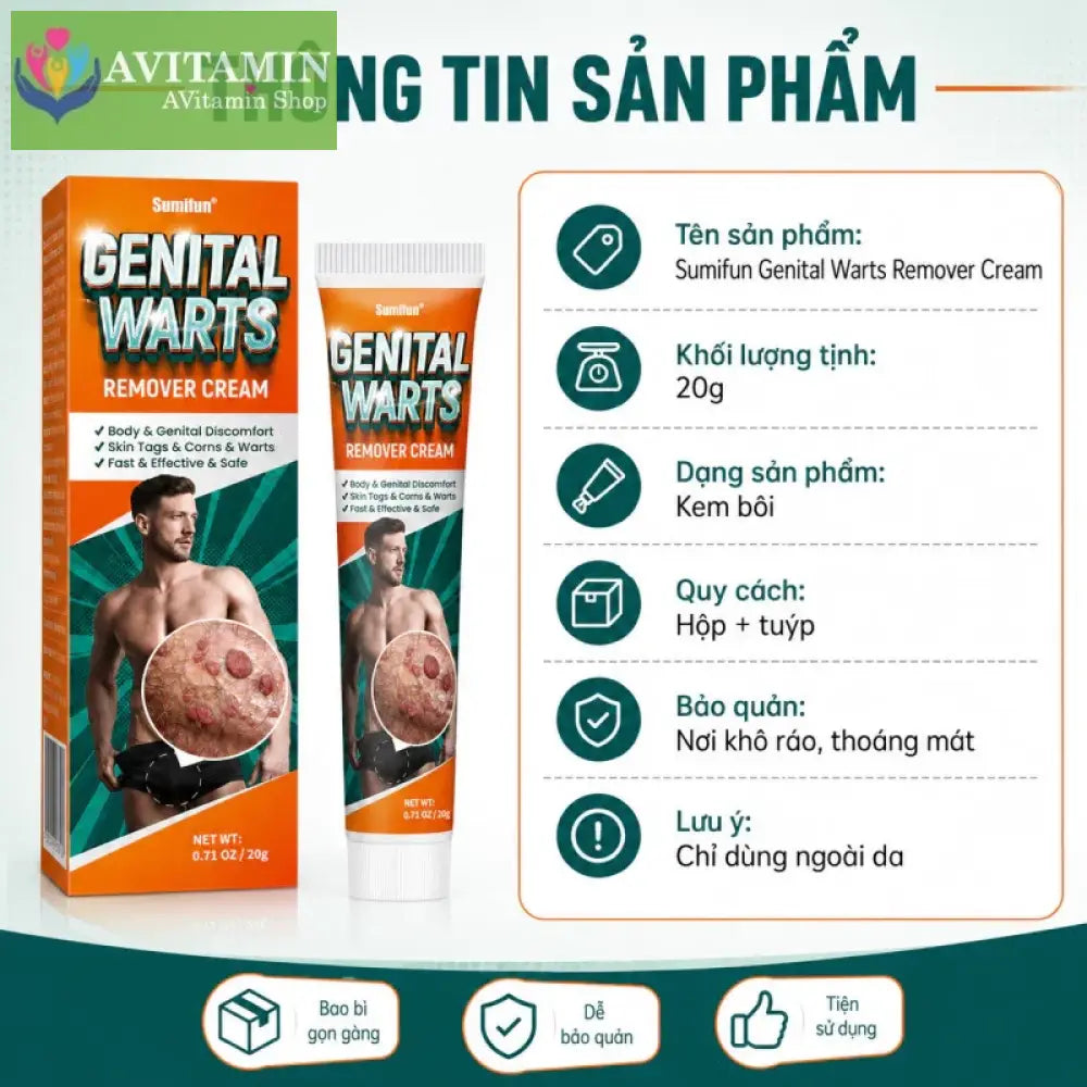 Kem bôi nam khoa Sumifun giúp giảm ngứa vùng kín làm sạch mụn cóc sùi mào gà 20g