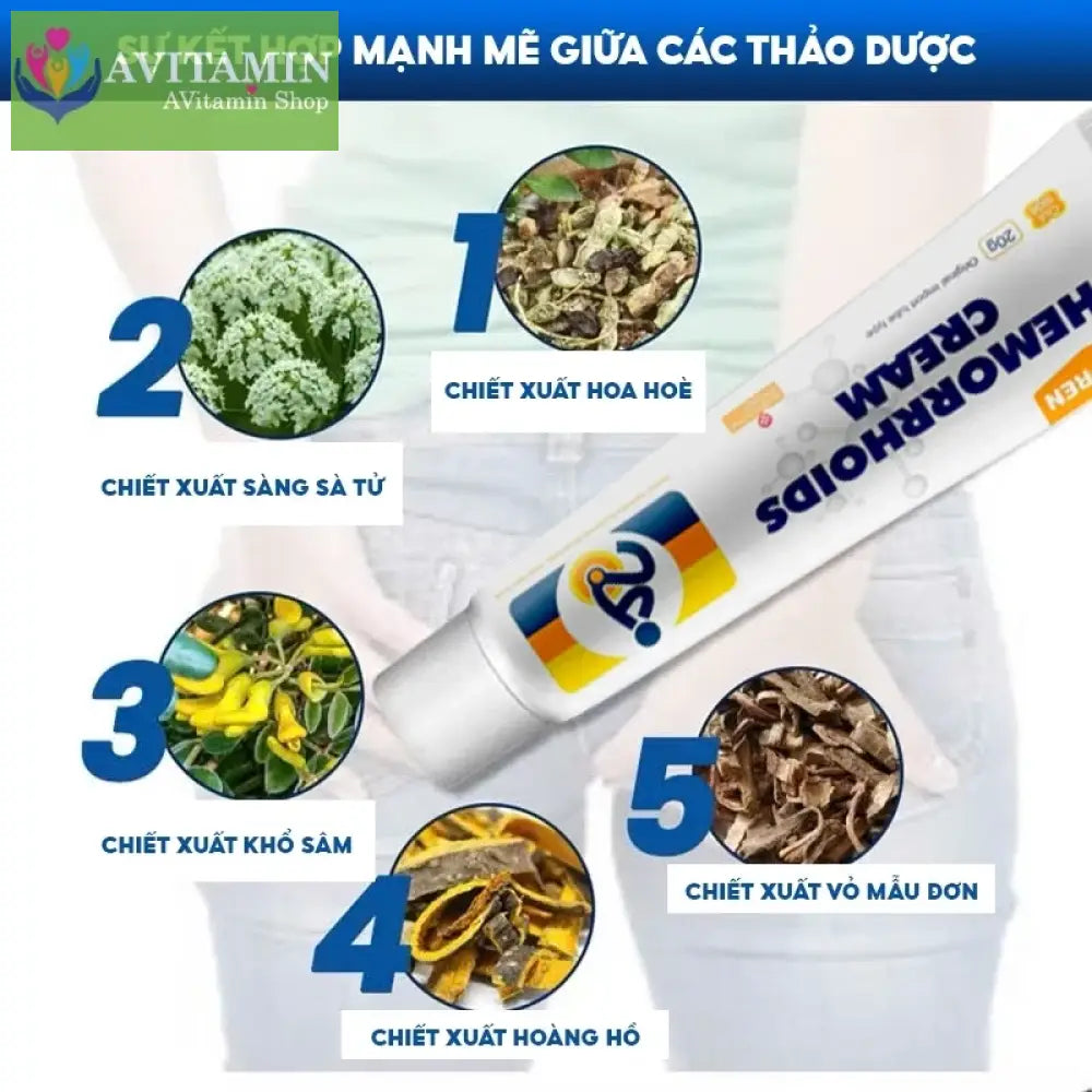 Kem Bôi Trĩ Nội Ngoại Hỗn Hợp CHA-REN Hàng Xuất Khẩu Châu Âu (EU) Giúp Co Trĩ Giảm Đau Rát Hậu Môn