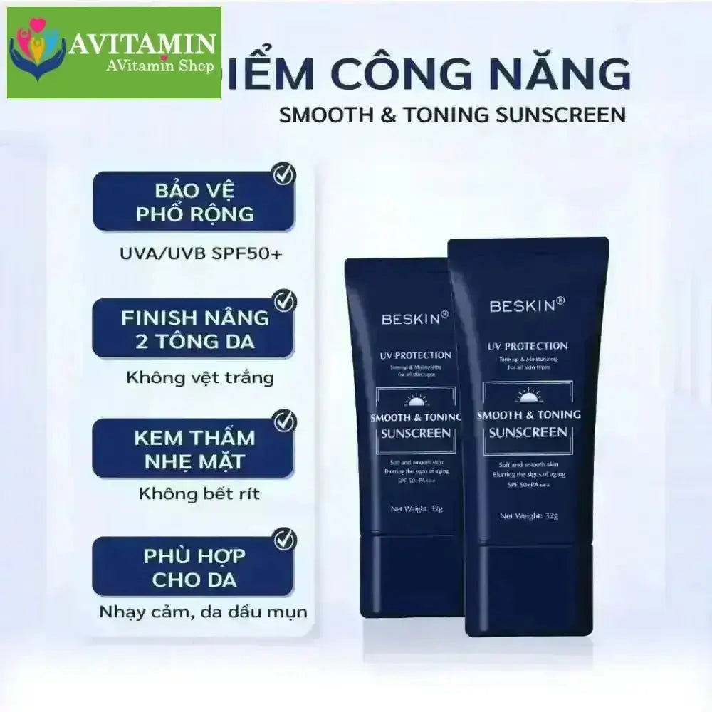 KEM CHỐNG NẮNG PHỔ RỘNG "SMOOTH & TONING SUNSCREEN" SPF 50+ PA+++ - Dung tích: 32g - Thương Hiệu: Beskin - AVITAMINSHOP.COM