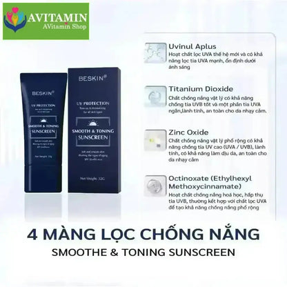 KEM CHỐNG NẮNG PHỔ RỘNG "SMOOTH & TONING SUNSCREEN" SPF 50+ PA+++ - Dung tích: 32g - Thương Hiệu: Beskin - AVITAMINSHOP.COM