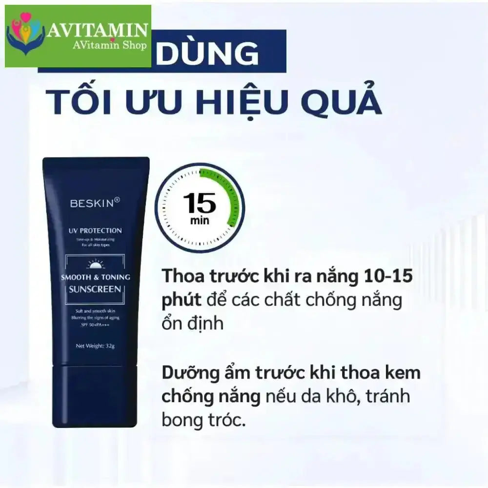 KEM CHỐNG NẮNG PHỔ RỘNG "SMOOTH & TONING SUNSCREEN" SPF 50+ PA+++ - Dung tích: 32g - Thương Hiệu: Beskin - AVITAMINSHOP.COM