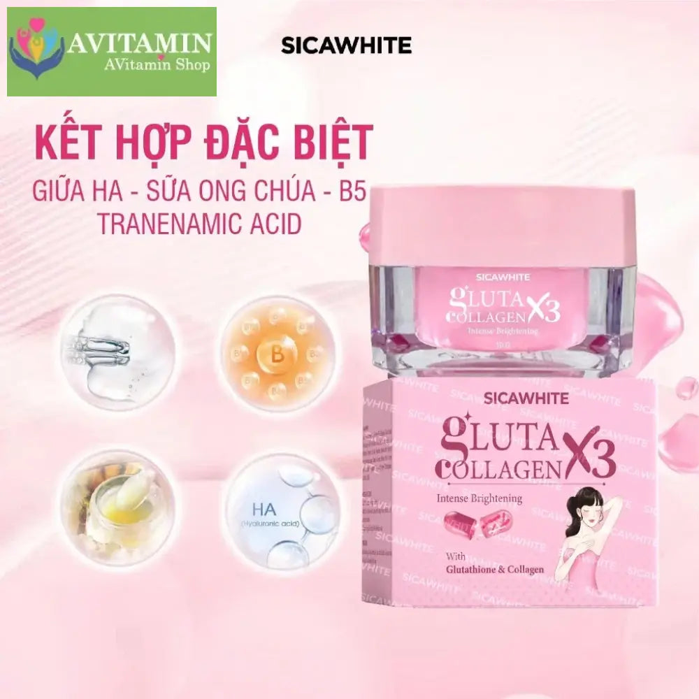 Kem nách mờ thâm - S C SICAWHITE - GLUTA COLLAGEN X3 INTENSE WHITENING WITH GLUTATHIONE & COLLAGEN 10GR